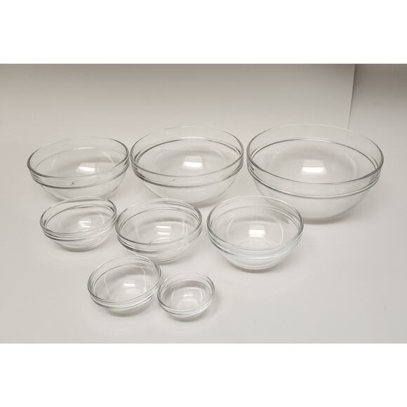 ARC France Vintage 8 PC Mixing Bowl Set Clear Glass Nesting Set - Picture 3 of 6